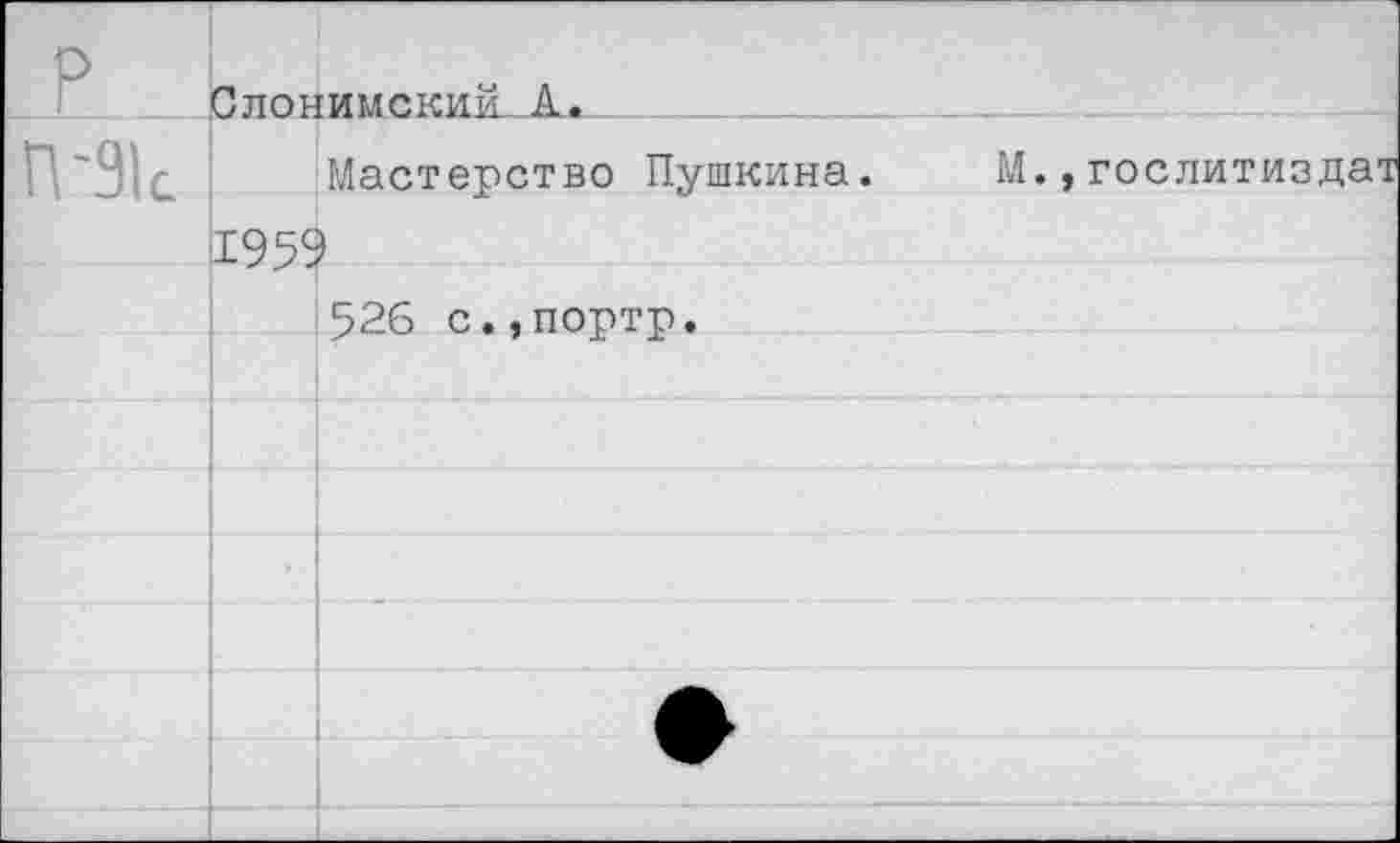 ﻿Слонимский-А*..
Мастерство Пушкина. 1959
526 с.,портр.